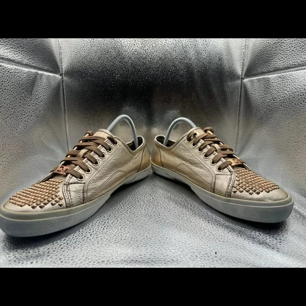 RARE 🚀 MICHAEL KORS‎ ROSE GOLD STUDDED SHINY SNEAKERS Size 9